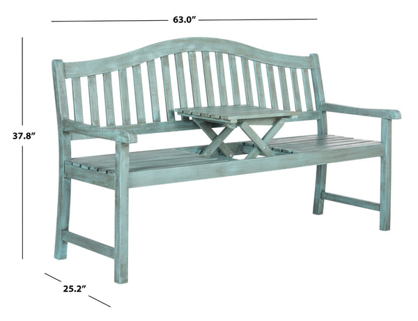 Safavieh MISCHA Acacia Wood Bench in Beach House Blue – Elegant Outdoor Seating with Durable Steel Accents FOX6703C