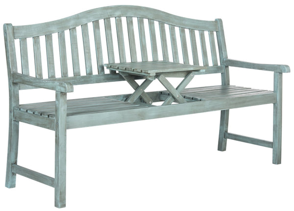 Safavieh MISCHA Acacia Wood Bench in Beach House Blue – Elegant Outdoor Seating with Durable Steel Accents FOX6703C