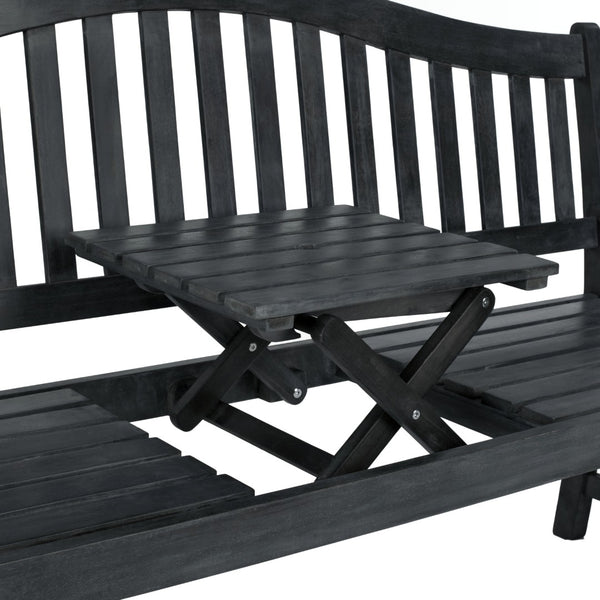 Safavieh MISCHA Elegant Outdoor Bench – Handcrafted Acacia Wood with Galvanized Steel for Timeless Charm Dark Slate Gray FOX6703K