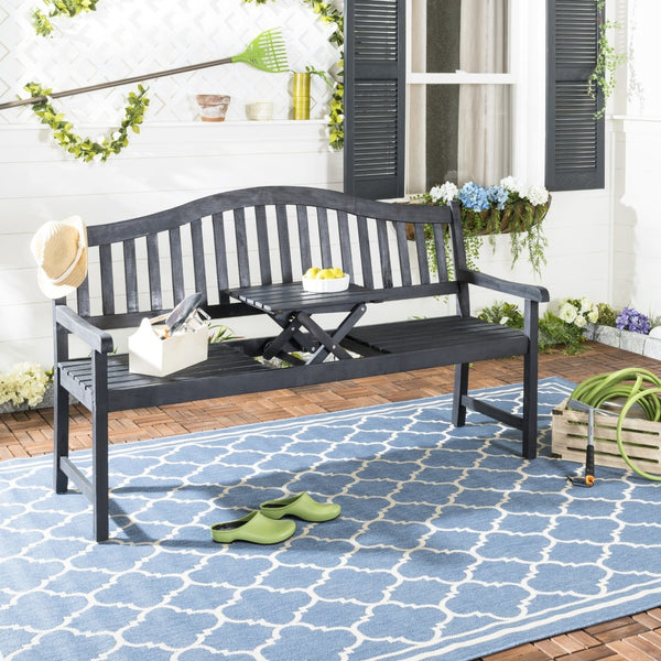 Safavieh MISCHA Elegant Outdoor Bench – Handcrafted Acacia Wood with Galvanized Steel for Timeless Charm Dark Slate Gray FOX6703K