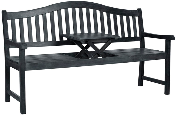 Safavieh MISCHA Elegant Outdoor Bench – Handcrafted Acacia Wood with Galvanized Steel for Timeless Charm Dark Slate Gray FOX6703K