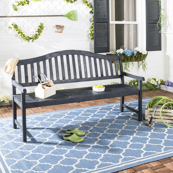 Safavieh MISCHA Elegant Outdoor Bench – Handcrafted Acacia Wood with Galvanized Steel for Timeless Charm Dark Slate Gray FOX6703K