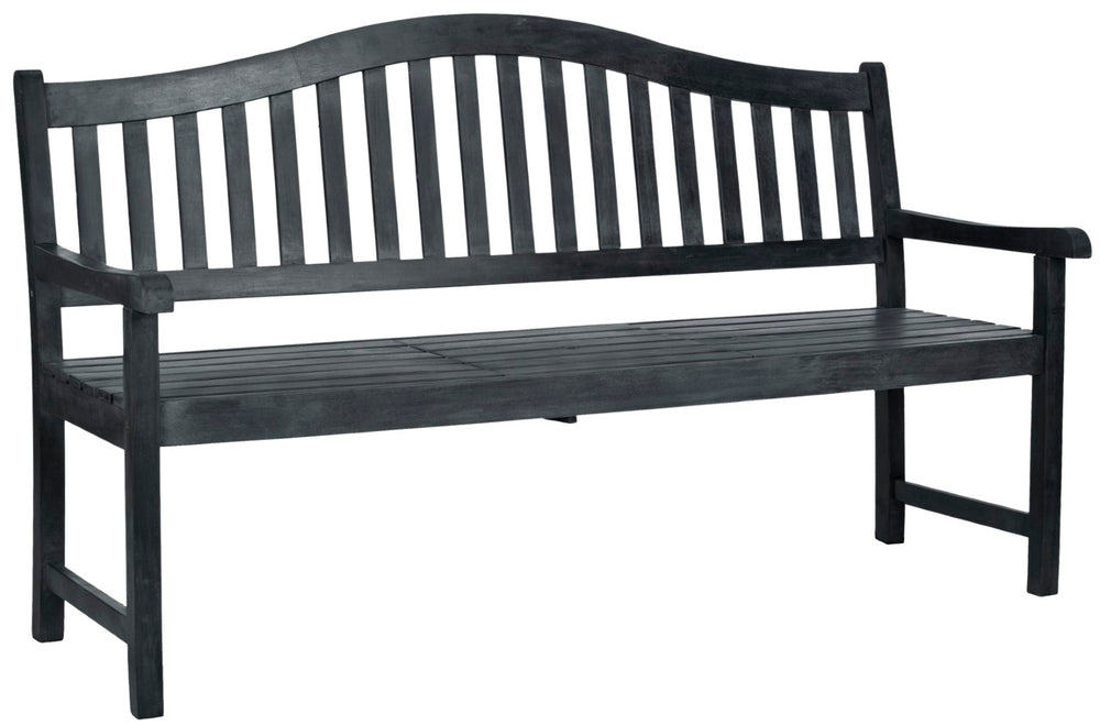 Safavieh MISCHA Elegant Outdoor Bench – Handcrafted Acacia Wood with Galvanized Steel for Timeless Charm Dark Slate Gray FOX6703K