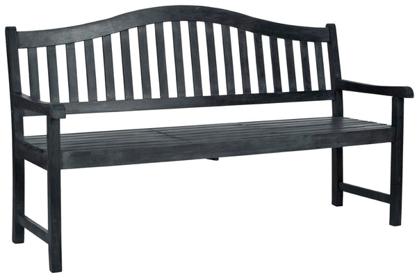 Safavieh MISCHA Elegant Outdoor Bench – Handcrafted Acacia Wood with Galvanized Steel for Timeless Charm Dark Slate Gray FOX6703K