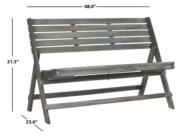 Safavieh LUCA Folding Bench - Stylish Outdoor Seating for Patios, Balconies, and Garden Gatherings Ash Grey FOX6705A