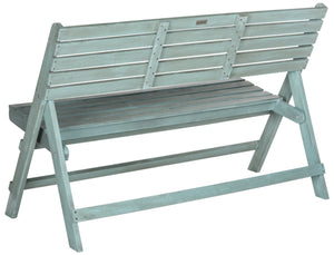 Safavieh LUCA Folding Bench in Beach House Blue - Stylish Acacia Wood Seating for Outdoor Gatherings & Storage FOX6705C