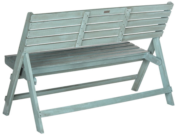 Safavieh LUCA Folding Bench in Beach House Blue - Stylish Acacia Wood Seating for Outdoor Gatherings & Storage FOX6705C