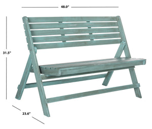 Safavieh LUCA Folding Bench in Beach House Blue - Stylish Acacia Wood Seating for Outdoor Gatherings & Storage FOX6705C