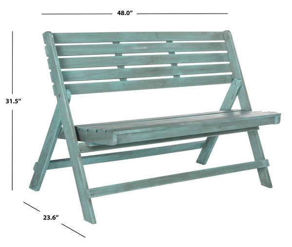 Safavieh LUCA Folding Bench in Beach House Blue - Stylish Acacia Wood Seating for Outdoor Gatherings & Storage FOX6705C