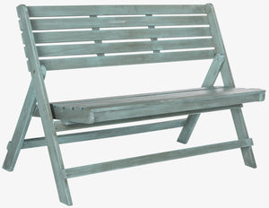 Safavieh LUCA Folding Bench in Beach House Blue - Stylish Acacia Wood Seating for Outdoor Gatherings & Storage FOX6705C