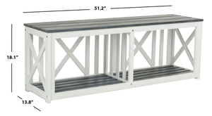 Safavieh BRANCO Bench - Versatile Outdoor Storage Solution in Durable Acacia Wood for Stylish Patios and Porches Ash Grey / White FOX6706A