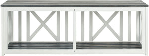 Safavieh BRANCO Bench - Versatile Outdoor Storage Solution in Durable Acacia Wood for Stylish Patios and Porches Ash Grey / White FOX6706A