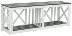 Safavieh BRANCO Bench - Versatile Outdoor Storage Solution in Durable Acacia Wood for Stylish Patios and Porches Ash Grey / White FOX6706A