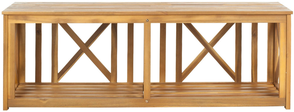 Safavieh BRANCO Bench - Versatile Outdoor Storage Solution in Durable Acacia Wood for Stylish Patios and Porches Natural FOX6706B
