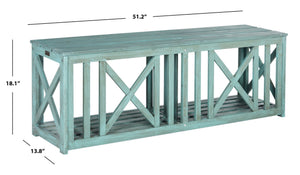 Safavieh BRANCO Bench in Beach House Blue - Stylish Acacia Wood Storage Solution for Indoor & Outdoor Spaces FOX6706C