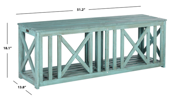 Safavieh BRANCO Bench in Beach House Blue - Stylish Acacia Wood Storage Solution for Indoor & Outdoor Spaces FOX6706C