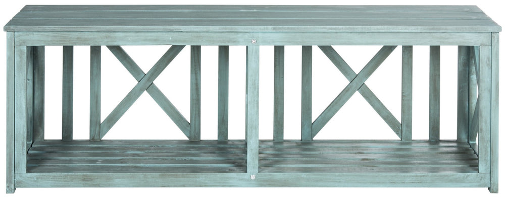 Safavieh BRANCO Bench in Beach House Blue - Stylish Acacia Wood Storage Solution for Indoor & Outdoor Spaces FOX6706C