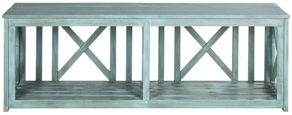 Safavieh BRANCO Bench in Beach House Blue - Stylish Acacia Wood Storage Solution for Indoor & Outdoor Spaces FOX6706C