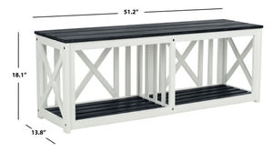 Safavieh BRANCO Bench - Versatile Outdoor Storage Solution in Durable Acacia Wood for Stylish Patios and Porches Dark Slate Gray / White FOX6706K