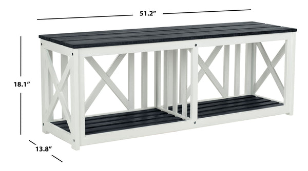 Safavieh BRANCO Bench - Versatile Outdoor Storage Solution in Durable Acacia Wood for Stylish Patios and Porches Dark Slate Gray / White FOX6706K