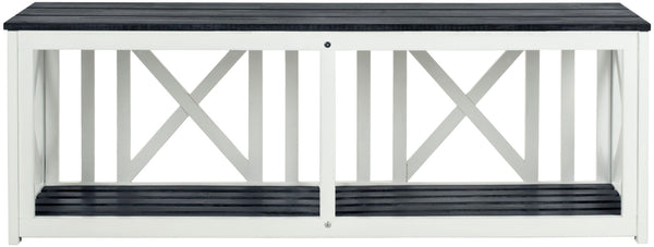 Safavieh BRANCO Bench - Versatile Outdoor Storage Solution in Durable Acacia Wood for Stylish Patios and Porches Dark Slate Gray / White FOX6706K