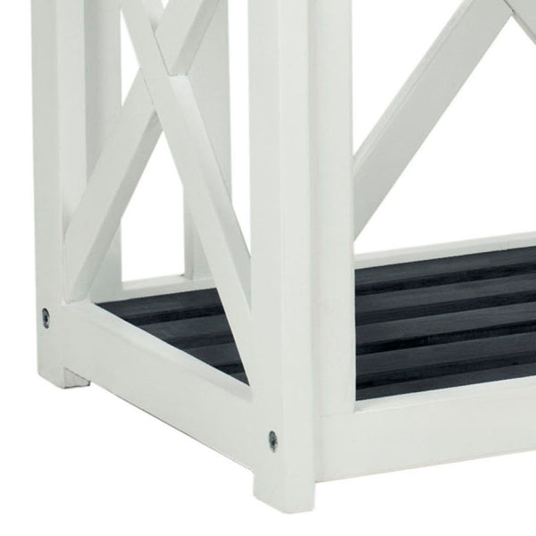 Safavieh BRANCO Bench - Versatile Outdoor Storage Solution in Durable Acacia Wood for Stylish Patios and Porches Dark Slate Gray / White FOX6706K