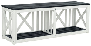 Safavieh BRANCO Bench - Versatile Outdoor Storage Solution in Durable Acacia Wood for Stylish Patios and Porches Dark Slate Gray / White FOX6706K