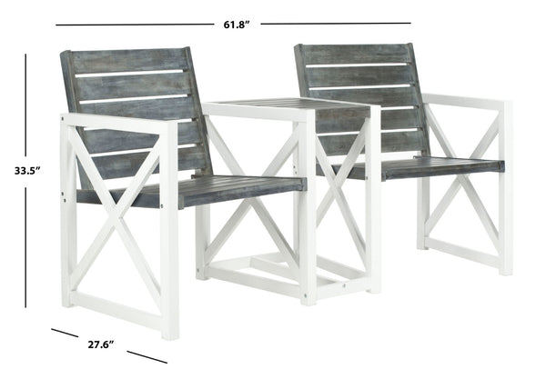 Safavieh JOVANA Two-Seat Bench with Central Tabletop - Rustic Acacia Wood for Indoor or Outdoor Spaces Ash Grey / White FOX6707A