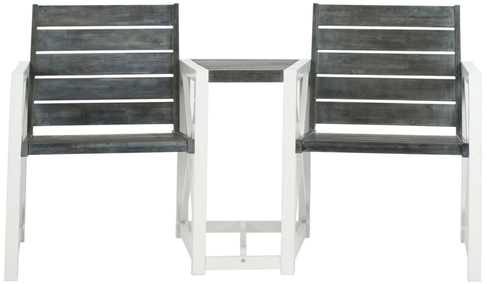 Safavieh JOVANA Two-Seat Bench with Central Tabletop - Rustic Acacia Wood for Indoor or Outdoor Spaces Ash Grey / White FOX6707A