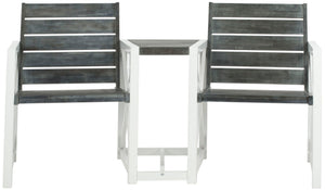 Safavieh JOVANA Two-Seat Bench with Central Tabletop - Rustic Acacia Wood for Indoor or Outdoor Spaces Ash Grey / White FOX6707A