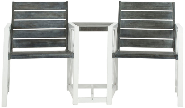 Safavieh JOVANA Two-Seat Bench with Central Tabletop - Rustic Acacia Wood for Indoor or Outdoor Spaces Ash Grey / White FOX6707A