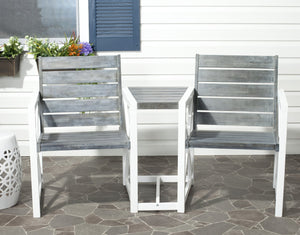 Safavieh JOVANA Two-Seat Bench with Central Tabletop - Rustic Acacia Wood for Indoor or Outdoor Spaces Ash Grey / White FOX6707A