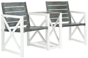 Safavieh JOVANA Two-Seat Bench with Central Tabletop - Rustic Acacia Wood for Indoor or Outdoor Spaces Ash Grey / White FOX6707A