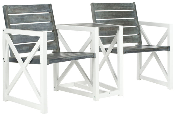 Safavieh JOVANA Two-Seat Bench with Central Tabletop - Rustic Acacia Wood for Indoor or Outdoor Spaces Ash Grey / White FOX6707A