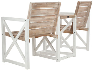 Safavieh JOVANA Two-Seat Bench with Central Tabletop - Rustic Acacia Wood for Indoor or Outdoor Spaces White / Oak FOX6707B