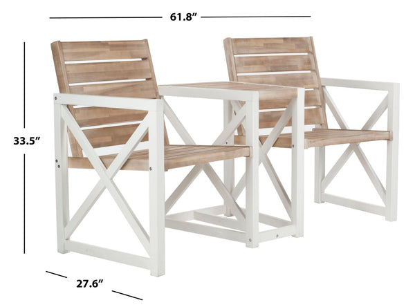 Safavieh JOVANA Two-Seat Bench with Central Tabletop - Rustic Acacia Wood for Indoor or Outdoor Spaces White / Oak FOX6707B