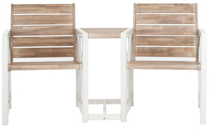Safavieh JOVANA Two-Seat Bench with Central Tabletop - Rustic Acacia Wood for Indoor or Outdoor Spaces White / Oak FOX6707B