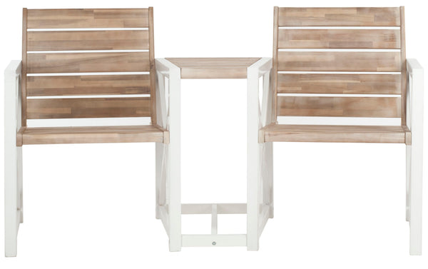 Safavieh JOVANA Two-Seat Bench with Central Tabletop - Rustic Acacia Wood for Indoor or Outdoor Spaces White / Oak FOX6707B