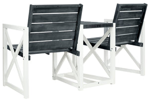 Safavieh JOVANA Two-Seat Bench with Central Tabletop - Rustic Acacia Wood for Indoor or Outdoor Spaces Dark Slate Gray / White FOX6707K