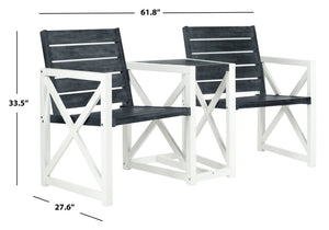 Safavieh JOVANA Two-Seat Bench with Central Tabletop - Rustic Acacia Wood for Indoor or Outdoor Spaces Dark Slate Gray / White FOX6707K