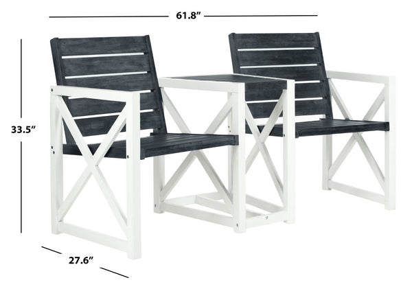 Safavieh JOVANA Two-Seat Bench with Central Tabletop - Rustic Acacia Wood for Indoor or Outdoor Spaces Dark Slate Gray / White FOX6707K