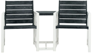 Safavieh JOVANA Two-Seat Bench with Central Tabletop - Rustic Acacia Wood for Indoor or Outdoor Spaces Dark Slate Gray / White FOX6707K