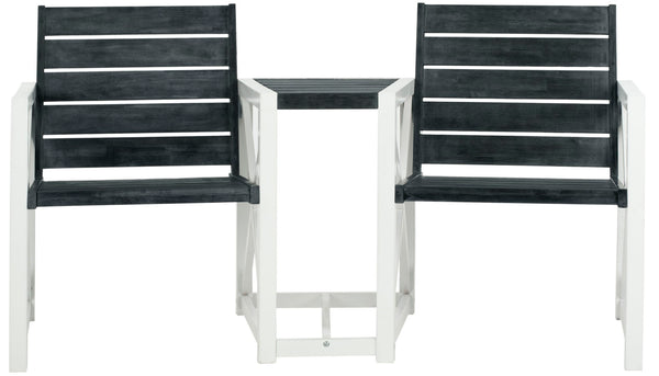 Safavieh JOVANA Two-Seat Bench with Central Tabletop - Rustic Acacia Wood for Indoor or Outdoor Spaces Dark Slate Gray / White FOX6707K