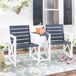 Safavieh JOVANA Two-Seat Bench with Central Tabletop - Rustic Acacia Wood for Indoor or Outdoor Spaces Dark Slate Gray / White FOX6707K