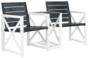 Safavieh JOVANA Two-Seat Bench with Central Tabletop - Rustic Acacia Wood for Indoor or Outdoor Spaces Dark Slate Gray / White FOX6707K