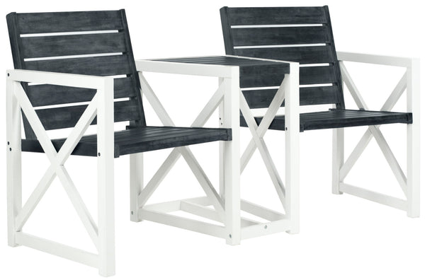 Safavieh JOVANA Two-Seat Bench with Central Tabletop - Rustic Acacia Wood for Indoor or Outdoor Spaces Dark Slate Gray / White FOX6707K