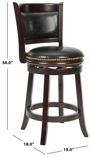 Safavieh Brockway Elegant Swivel Counter Stool - Modern Design, Black Bi-Cast Leather & Solid Malaysian Oak FOX7001A