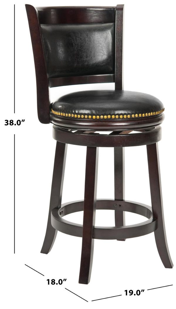 Safavieh Brockway Elegant Swivel Counter Stool - Modern Design, Black Bi-Cast Leather & Solid Malaysian Oak FOX7001A