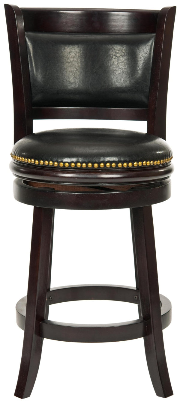 Safavieh Brockway Elegant Swivel Counter Stool - Modern Design, Black Bi-Cast Leather & Solid Malaysian Oak FOX7001A