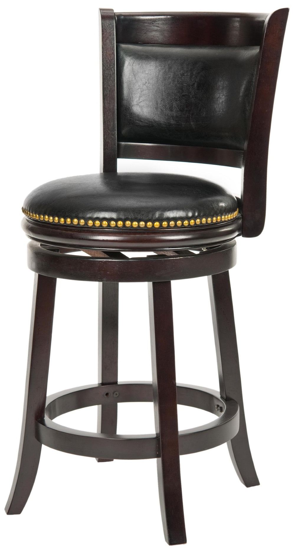 Safavieh Brockway Elegant Swivel Counter Stool - Modern Design, Black Bi-Cast Leather & Solid Malaysian Oak FOX7001A